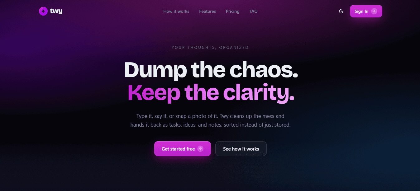 Twy — AI capture interface with auto-clustered notes and tasks